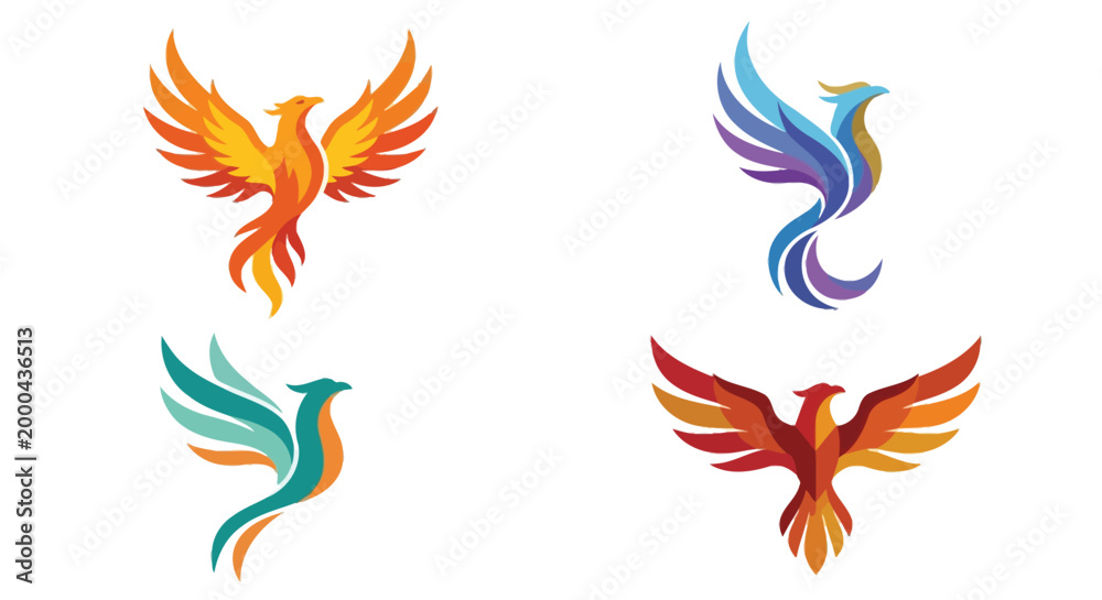 Fototapeta premium Phoenix bird designs colorful vector illustrations on white background