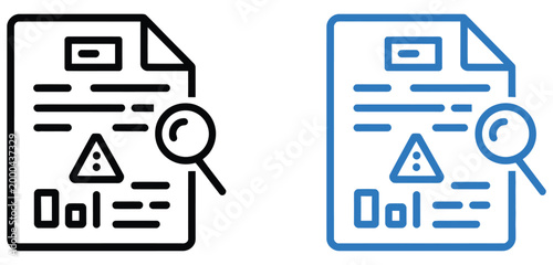 Risk analysis multi purpose icon set vector graphic featuring analytical symbols such as graphs, alerts, protection shields, and inspection tools, designed for enterprise risk evaluation