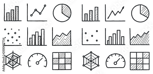 Data icons with bar pie line sketch style