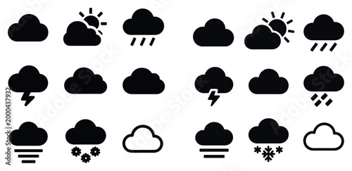 Weather icons with cloud sun rain simple