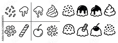 Dessert icons with scoop cherry wafer minimal