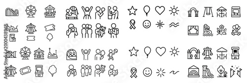 Amusement park line icons collection