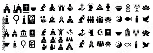 Icons of various religious symbols and practices