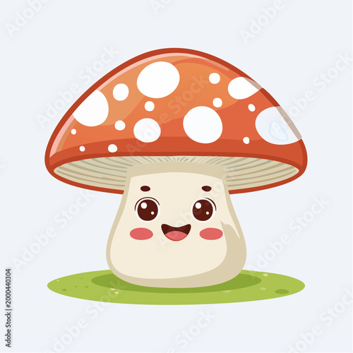 Champignon kawaii rouge à pois blancs en illustration cartoon