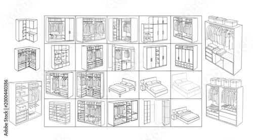 Collection of wardrobe and bedroom furniture sketches