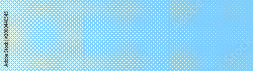 Star shaped trendy halftone pattern faded subtle texture ultra wide 32:9 aspect ratio white blue vector abstract background. Half tone grid graphic glitter ultrawide format fantastic gorgeous backdrop