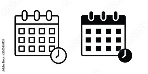 Calendar clock icon pack, best for Graphic designs. Vector