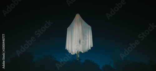 Floating Spooky Halloween Ghost Spirit Figure Hovering in Dark Mysterious Shadows 3d illustration