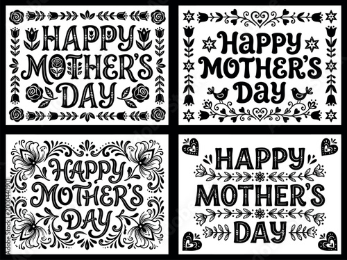 Mother's Day Decorative hand drawn lettering set for seasonal holiday celebration and maternal appreciation greeting cards or gift packaging design