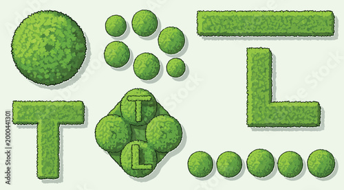 Set of top view green trees and hedges for landscape design