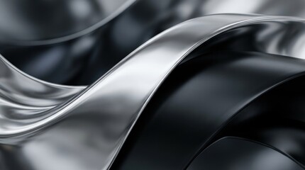 Curved metallic surfaces close-up, smooth silver and black textures, luxury abstract background, reflective gradients, sleek industrial design, elegant minimal composition, realistic finish, no logos