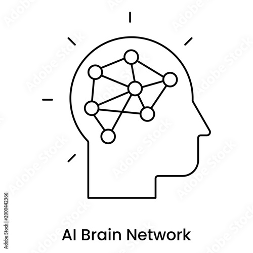 Cognitive Technology Brain Network Line Icon