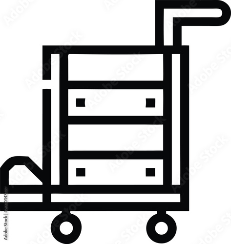 Service industry rolling cart with shelves for hospitality or cleaning staff