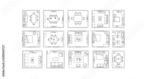 Set of architectural floor plan furniture symbols for interior design