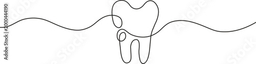 Minimalist Continuous Line Drawing of a Tooth for Dental Care and Oral Hygiene Concept