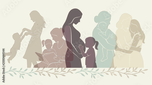 Mother's Day Diverse stages of motherhood and maternal bonding in a supportive community setting for family wellness and parenting education resources