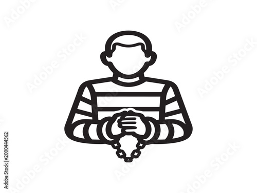 Handcuffed prisoner in striped shirt flat design vector illustration