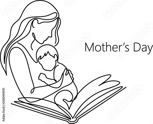 Mother's Day Mother reading a book to her infant child at home for early childhood development and maternal bonding celebration