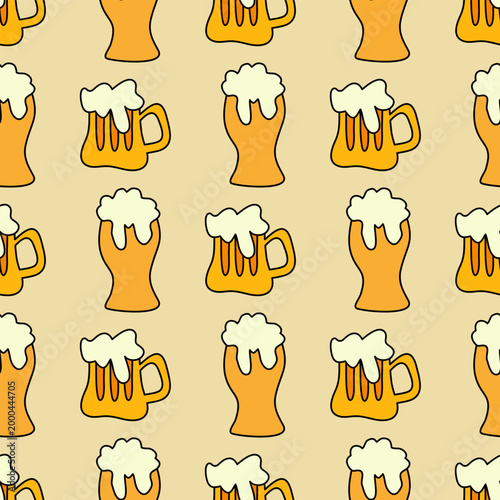 Seamless pattern with cute cartoon beer glass