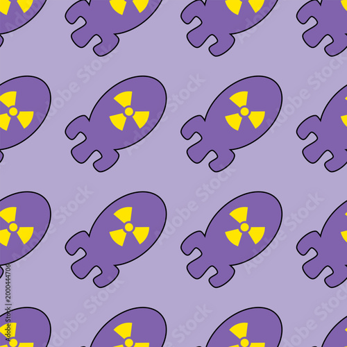 Seamless pattern with funny cartoon nuclear bomb
