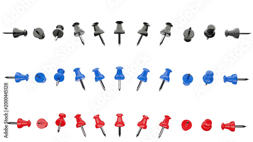 Obraz na płótnie Push Pins Set in Multiple Colors and Angles Isolated on Transparent Background –