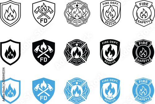 Fire department badge icon. Classic four-petal symbol of fire station. Firefighter, emergency, safety and hazard sign representing protection, rescue, and fire service emblem.