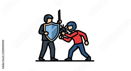 Illustration of Two Armed Figures in a Confrontation.
