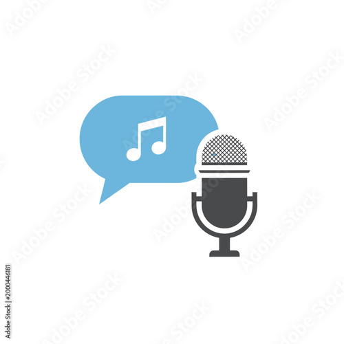 Microphone and Speech Bubble with Music Note Icon - Audio and Sound Recording Concept