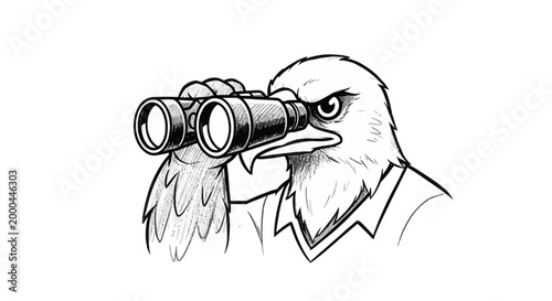 Intense Eagle Observes Through Binoculars, Ready for Action, Vigilant and Focused.