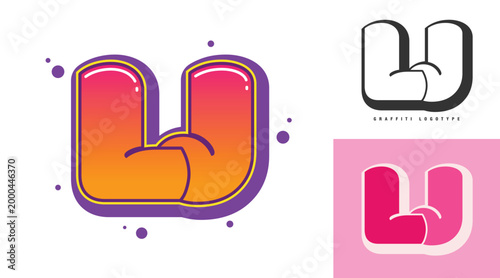 LJ logo design for festival or party. Initial letter l and j in graffiti style. Creative modern lettering company name of font typography. Kids trendy logotype or identity.