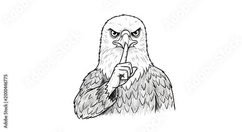 Intense Eagle Silently Gesturing for Quiet, Symbolic Illustration.
