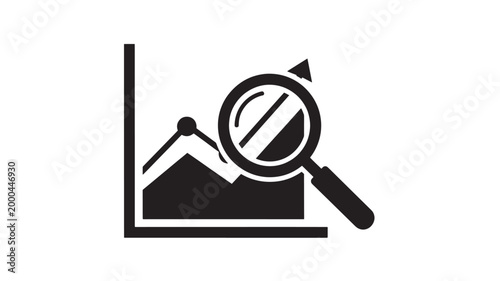 Black Magnifying Glass Over Graph Icon For Data Analysis Concepts