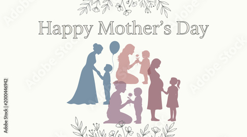 Mother's Day Celebratory Mother's Day greeting card featuring silhouettes of maternal figures and children for seasonal marketing and family appreciation