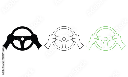 Hands holding steering wheel in three different grip styles