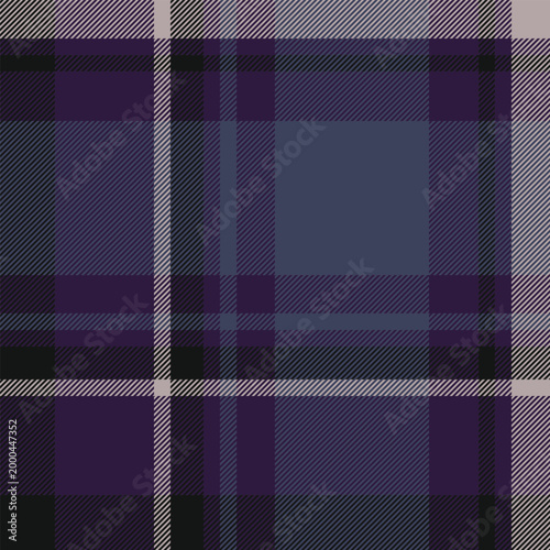 Canvas fabric plaid vector, pixel background texture check. Seventies seamless textile tartan pattern in dark and blue colors.