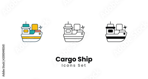 Cargo Ship icons vector set stock illustration