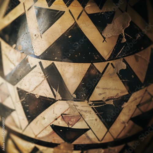 Abstract geometric structure with worn triangular patterns. AI-generated.