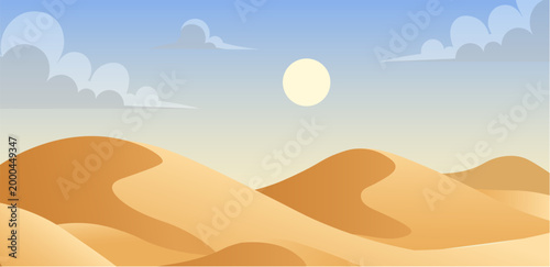 Desert dune landscape vector cartoon illustration. Desert dune mountain background sahara cartoon minimal sand design