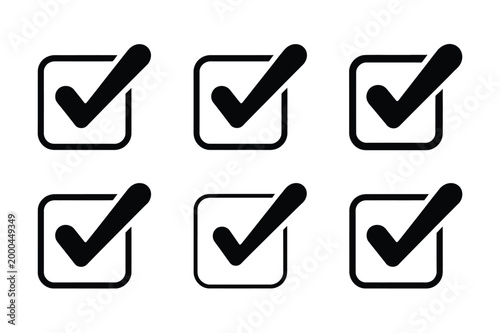 Check mark icon, success choice symbols, approval confirmation graphics, validation concept, vector illustration