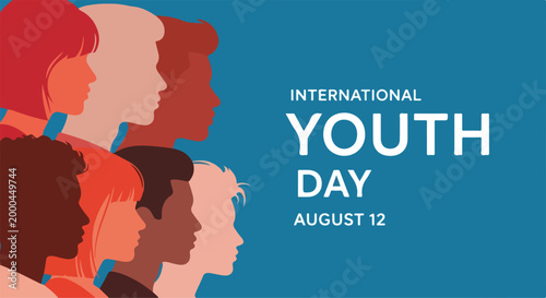 Diverse group of young people celebrating International Youth Day with colorful silhouettes