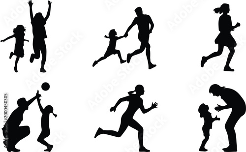 Parents with Kids Silhouette Icon Collection Set Family Parents and Children