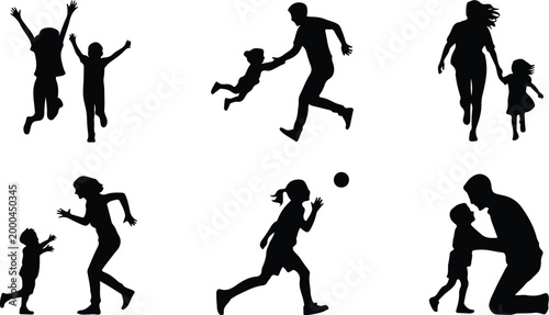 Parents with Kids Silhouette Icon Collection Set Family Parents and Children