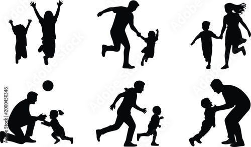 Parents with Kids Silhouette Icon Collection Set Family Parents and Children