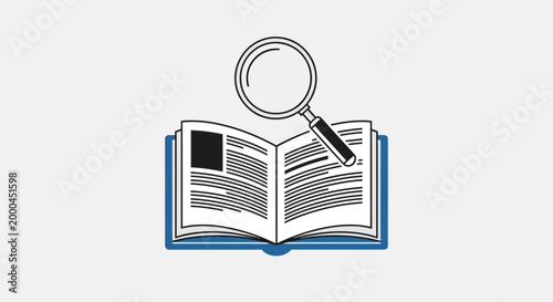 Vector illustration of open book with magnifying glass