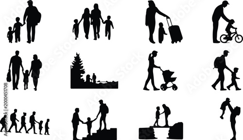 Parents with Kids Silhouette Icon Collection Set Family Parents and Children