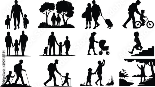 Parents with Kids Silhouette Icon Collection Set Family Parents and Children