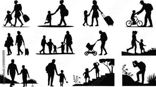 Parents with Kids Silhouette Icon Collection Set Family Parents and Children