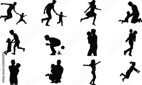 Parents with Kids Silhouette Icon Collection Set Family Parents and Children