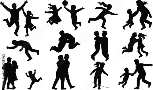 Parents with Kids Silhouette Icon Collection Set Family Parents and Children