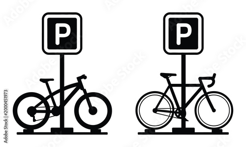 Bicycle parking sign with two locked bikes illustration